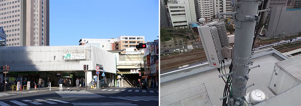 JR代々木駅と周辺に設置されたau 5Gの基地局